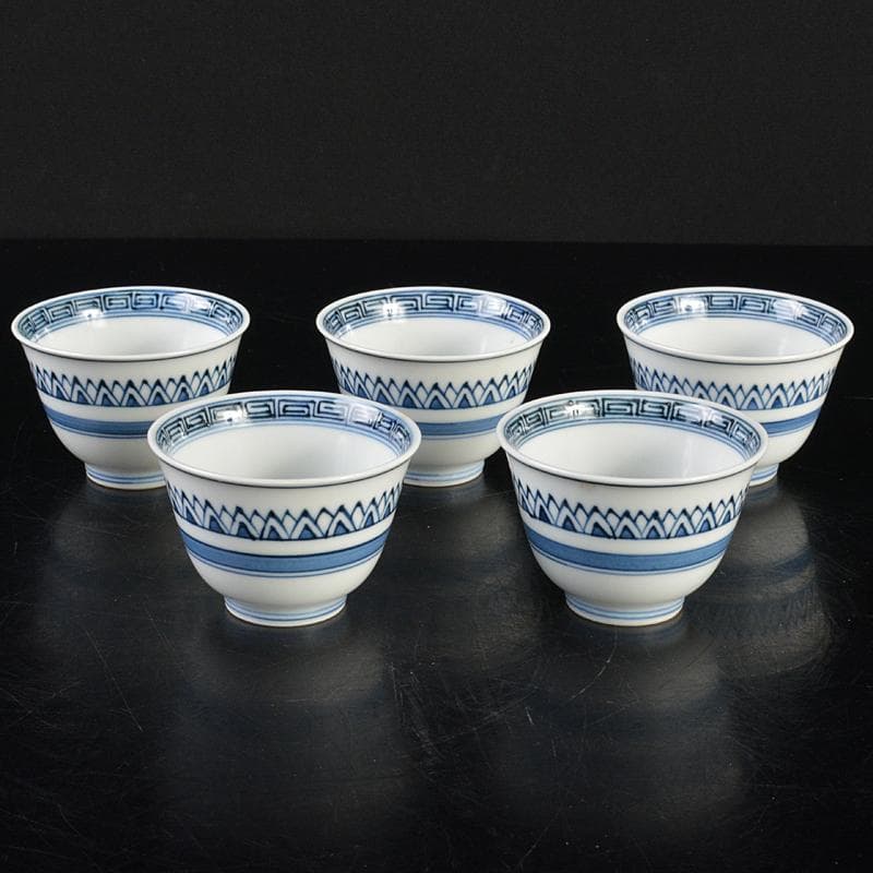 煎茶道具　京焼　清水焼　平安　瑞泉造　青華　煎茶碗　五客　共箱　V　R7175