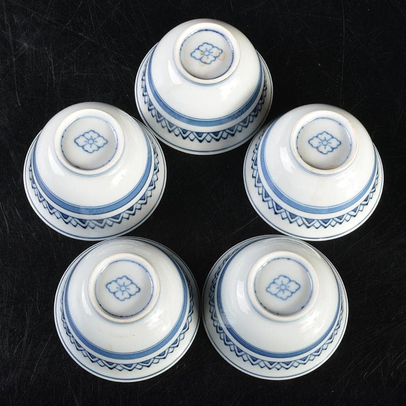 煎茶道具　京焼　清水焼　平安　瑞泉造　青華　煎茶碗　五客　共箱　V　R7175