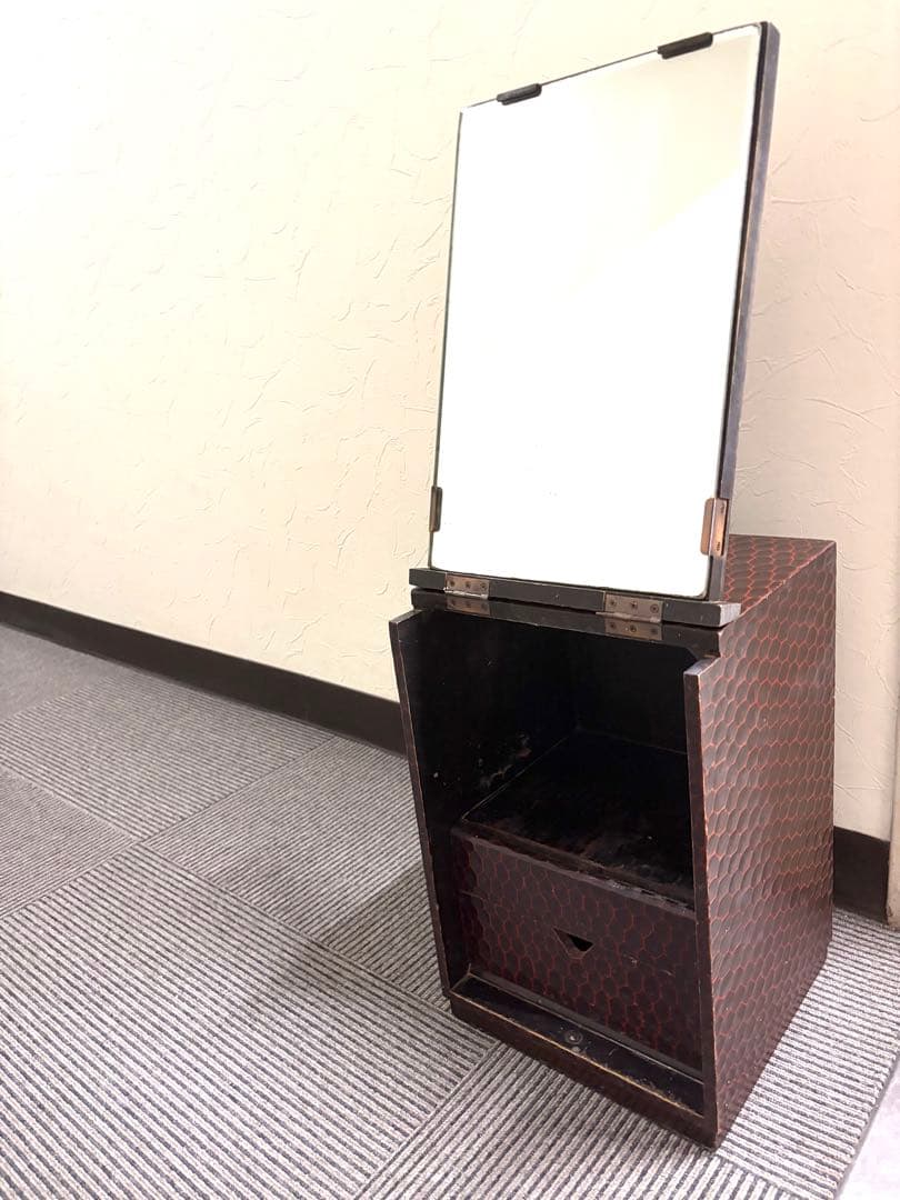 半額　銀座松屋　骨董　鎌倉彫　鏡台仕掛けの飾り棚　小箪笥アンティーク