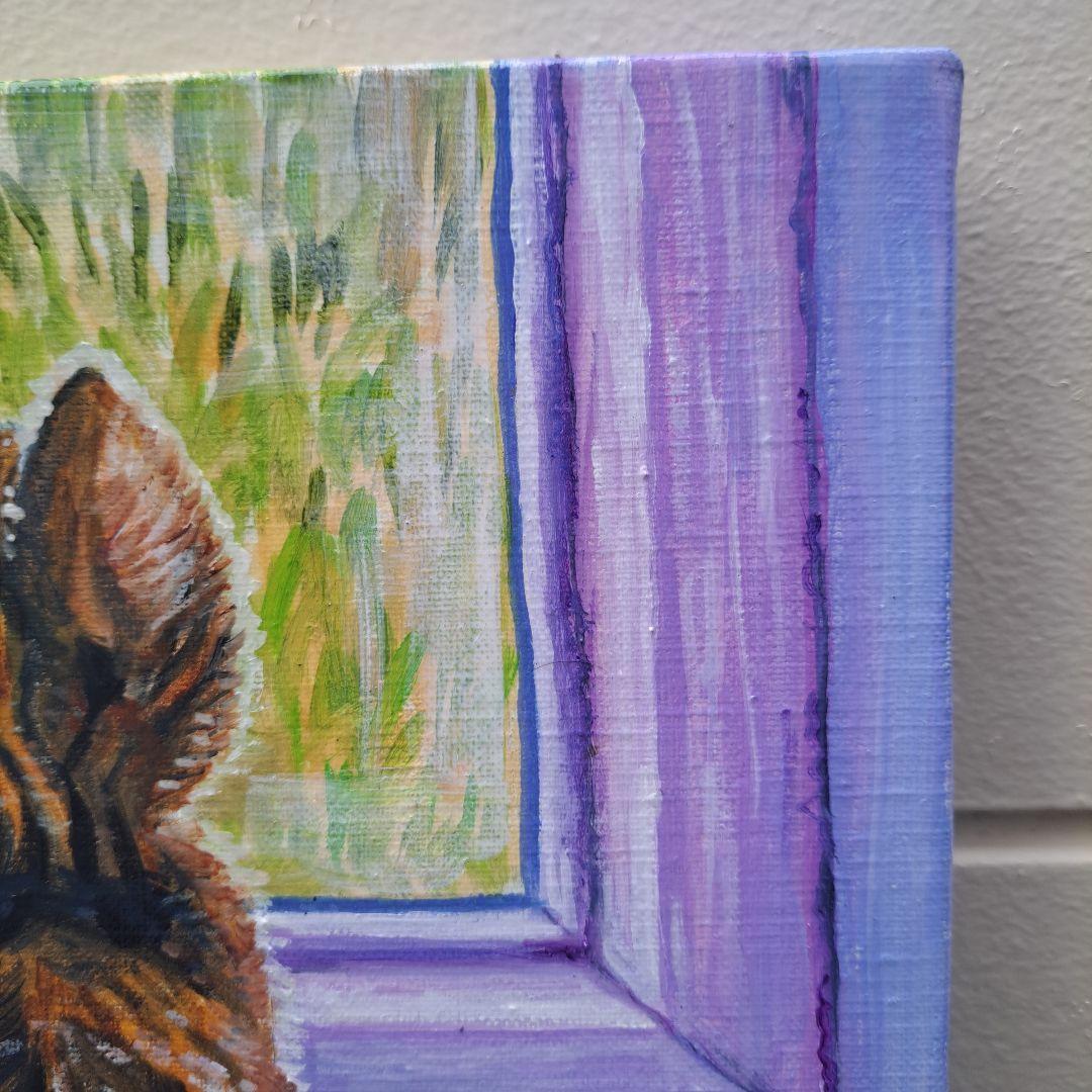 キャンバス油絵 　専用　立ち上がって 外を見ている子猫