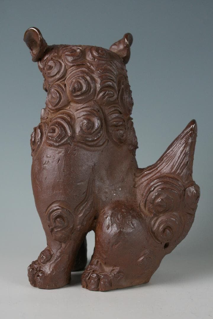 人間国宝一門　金城敏徳 作　南蛮焼〆立シーサー（大）1対