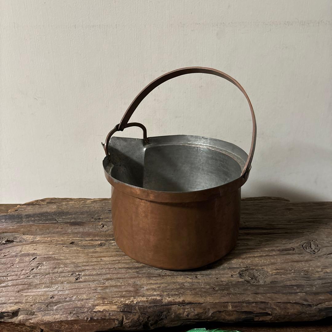 シャビー　古い片口銅鍋　その⑤コッパーケトル　薬缶　ガーデニング　古道具　李朝