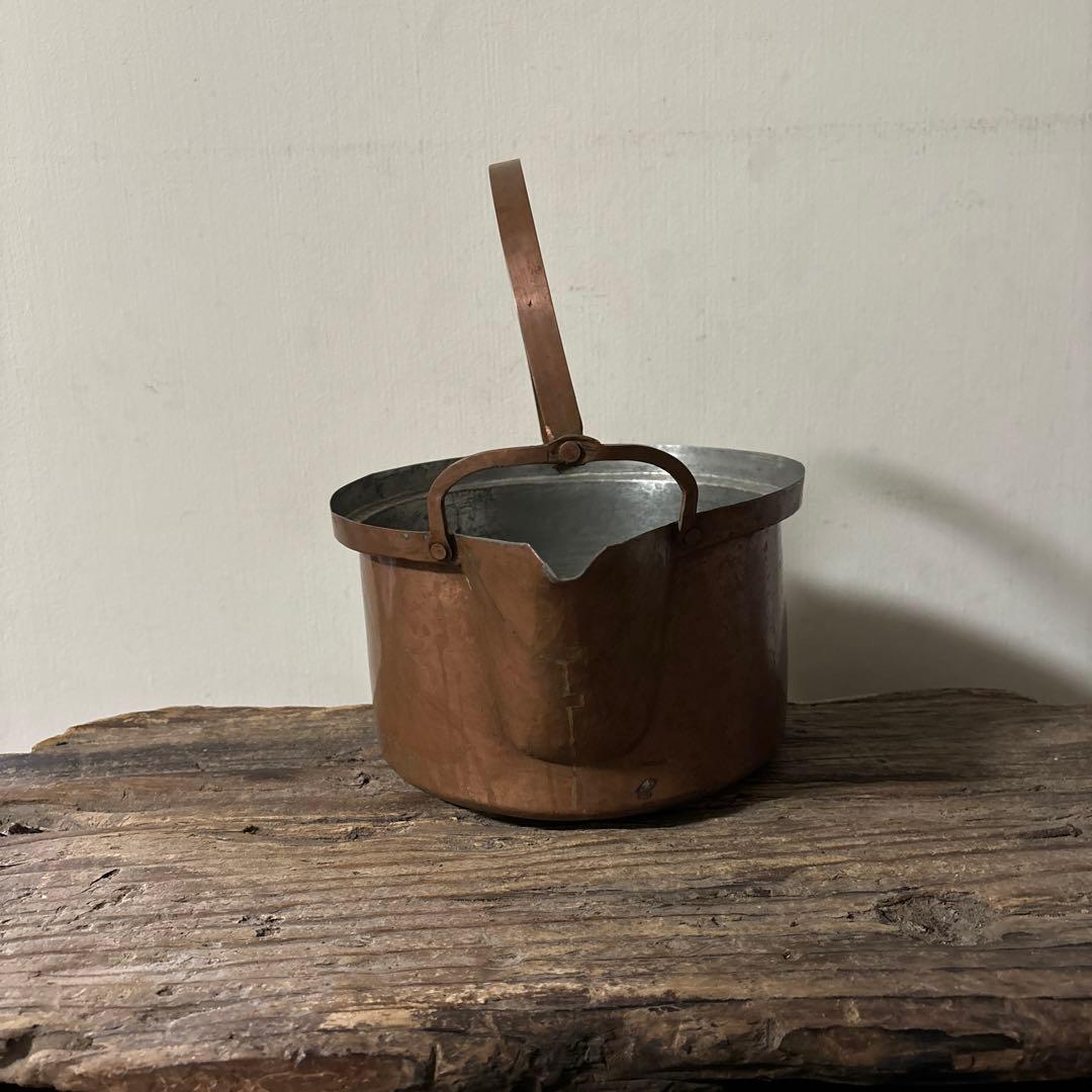 シャビー　古い片口銅鍋　その⑤コッパーケトル　薬缶　ガーデニング　古道具　李朝