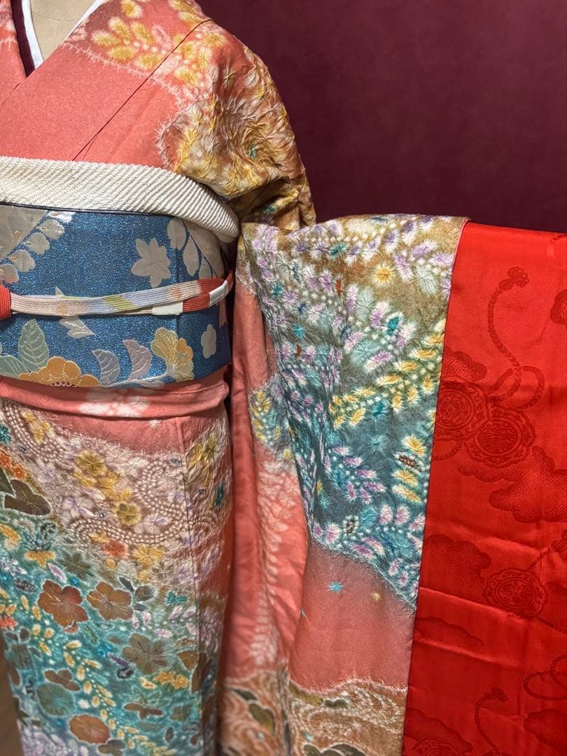 正絹　辻ヶ花6点セット　絞り染め　金通し撒き糊　瑞々しいサーモンピンク　トール