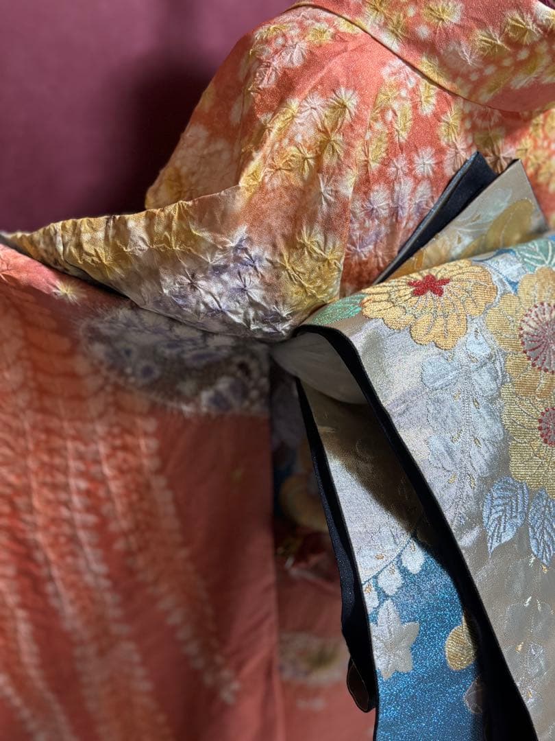 正絹　辻ヶ花6点セット　絞り染め　金通し撒き糊　瑞々しいサーモンピンク　トール