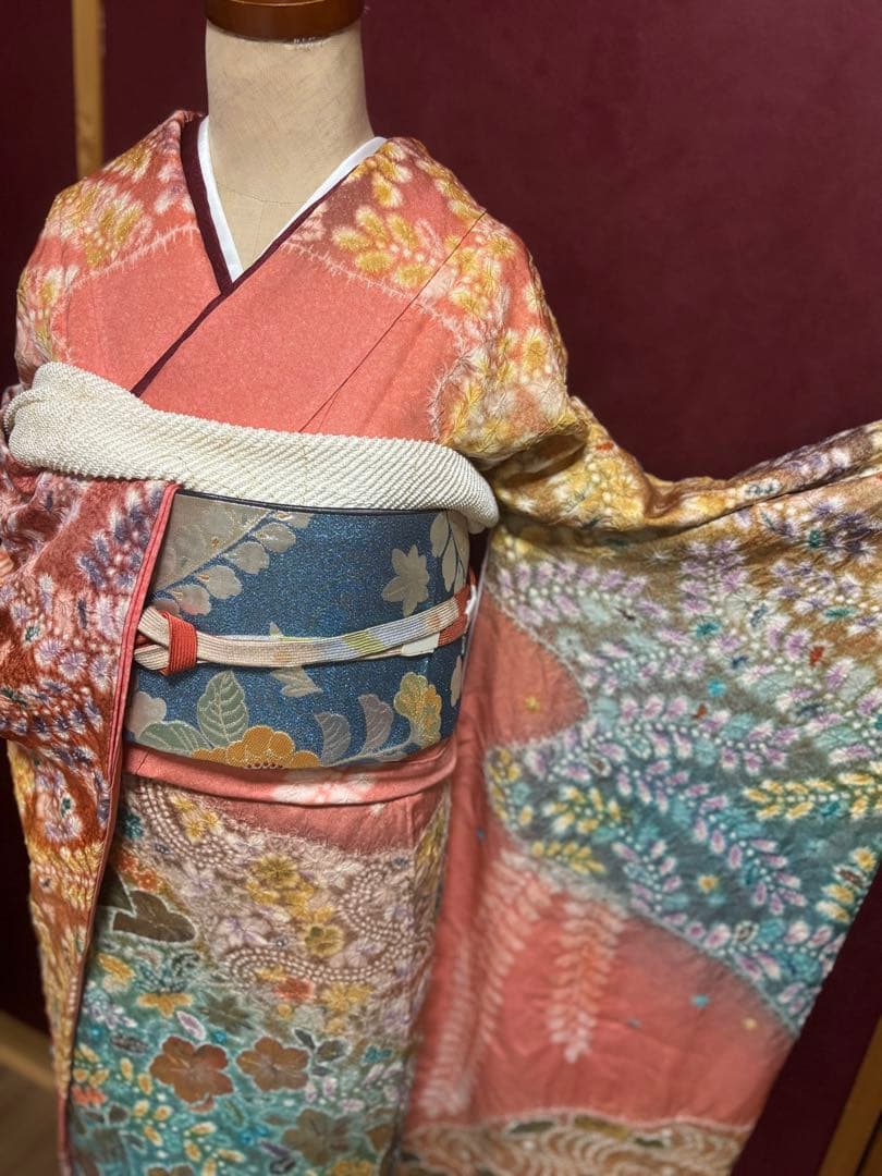 正絹　辻ヶ花6点セット　絞り染め　金通し撒き糊　瑞々しいサーモンピンク　トール