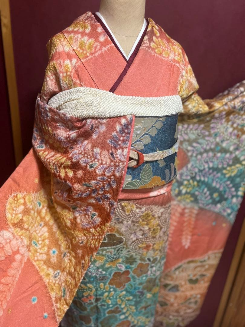 正絹　辻ヶ花6点セット　絞り染め　金通し撒き糊　瑞々しいサーモンピンク　トール