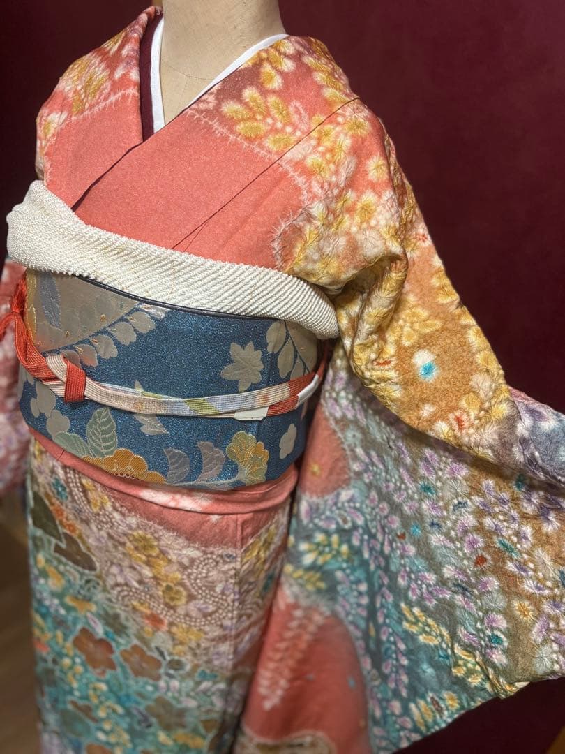 正絹　辻ヶ花6点セット　絞り染め　金通し撒き糊　瑞々しいサーモンピンク　トール