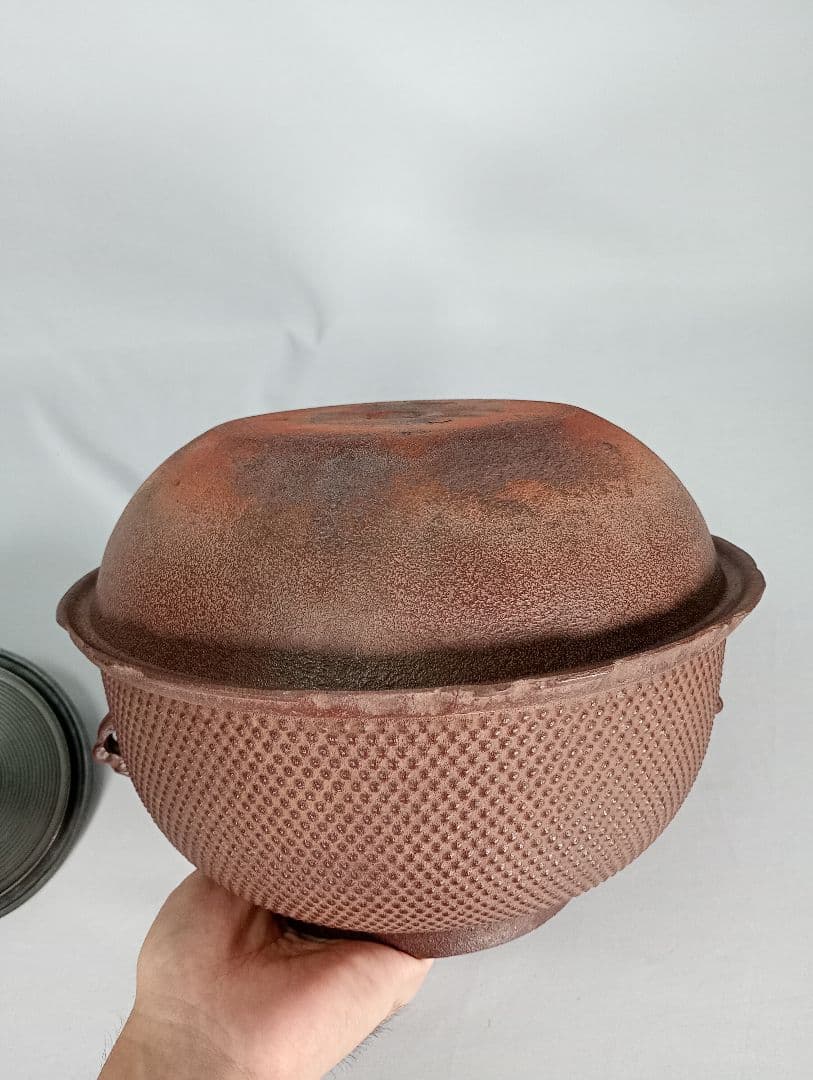 【茶道具】散霰地紋真形釜羽釜　伝統工芸士釜師佐藤浄清造　釜365