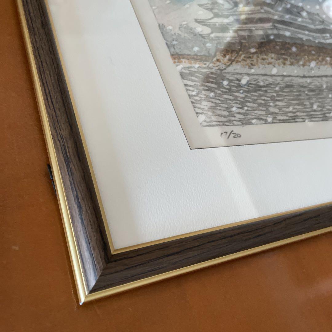 国宝 松本城 「雪の松本城」 塩入 久　版画