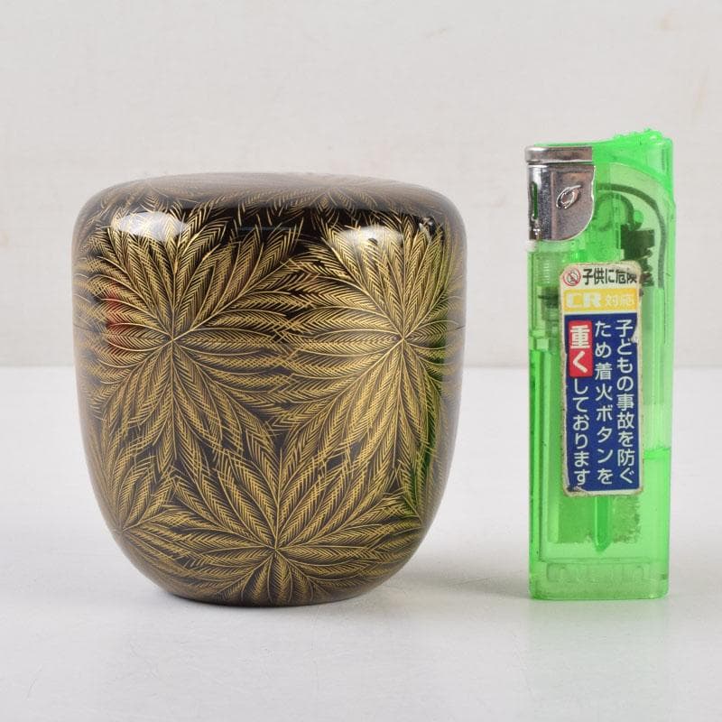 茶道具　輪島塗　岡本陽斎作　忍彫沈金　棗　共箱　V　9074