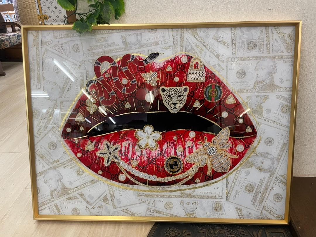ストーン　アートパネル　ブランド　アート　絵画　絵　ポスター　壁掛け　リップ　唇
