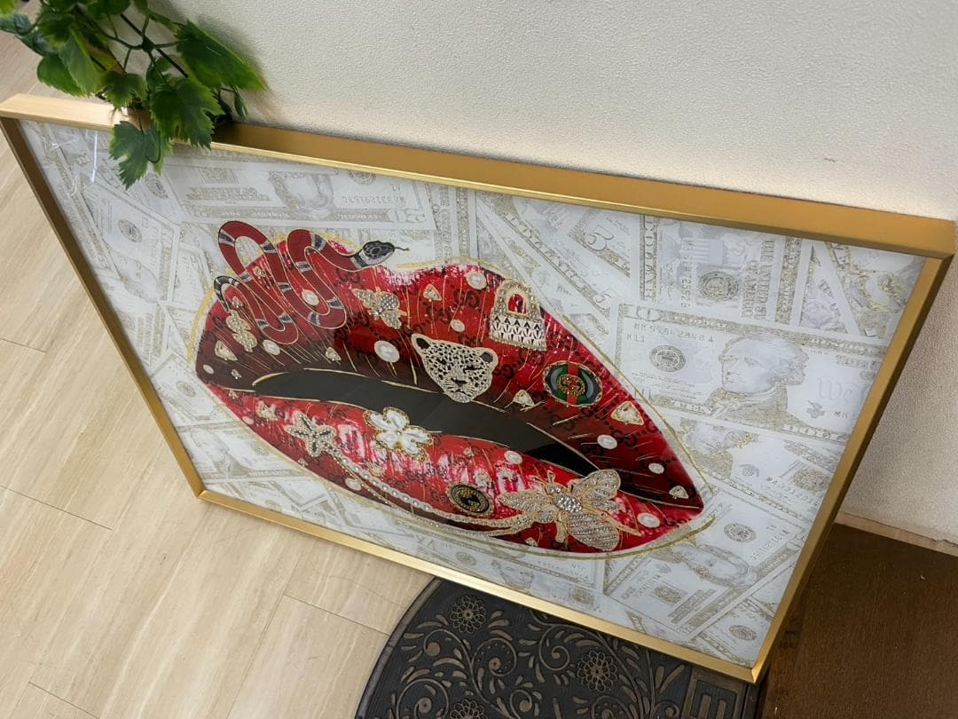 ストーン　アートパネル　ブランド　アート　絵画　絵　ポスター　壁掛け　リップ　唇