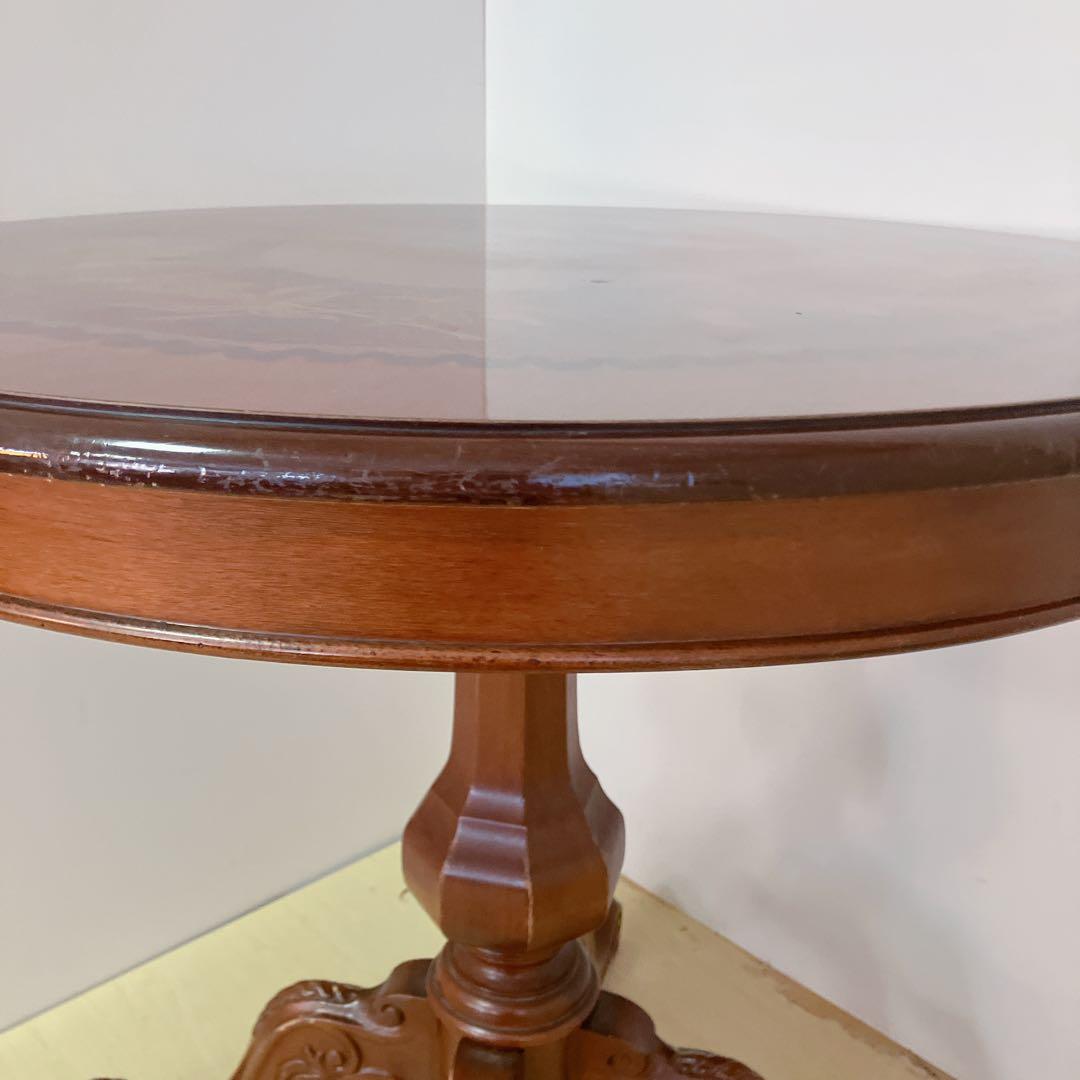 象嵌細工　コーヒーテーブル　円形テーブル　アンティーク調　カフェテーブル