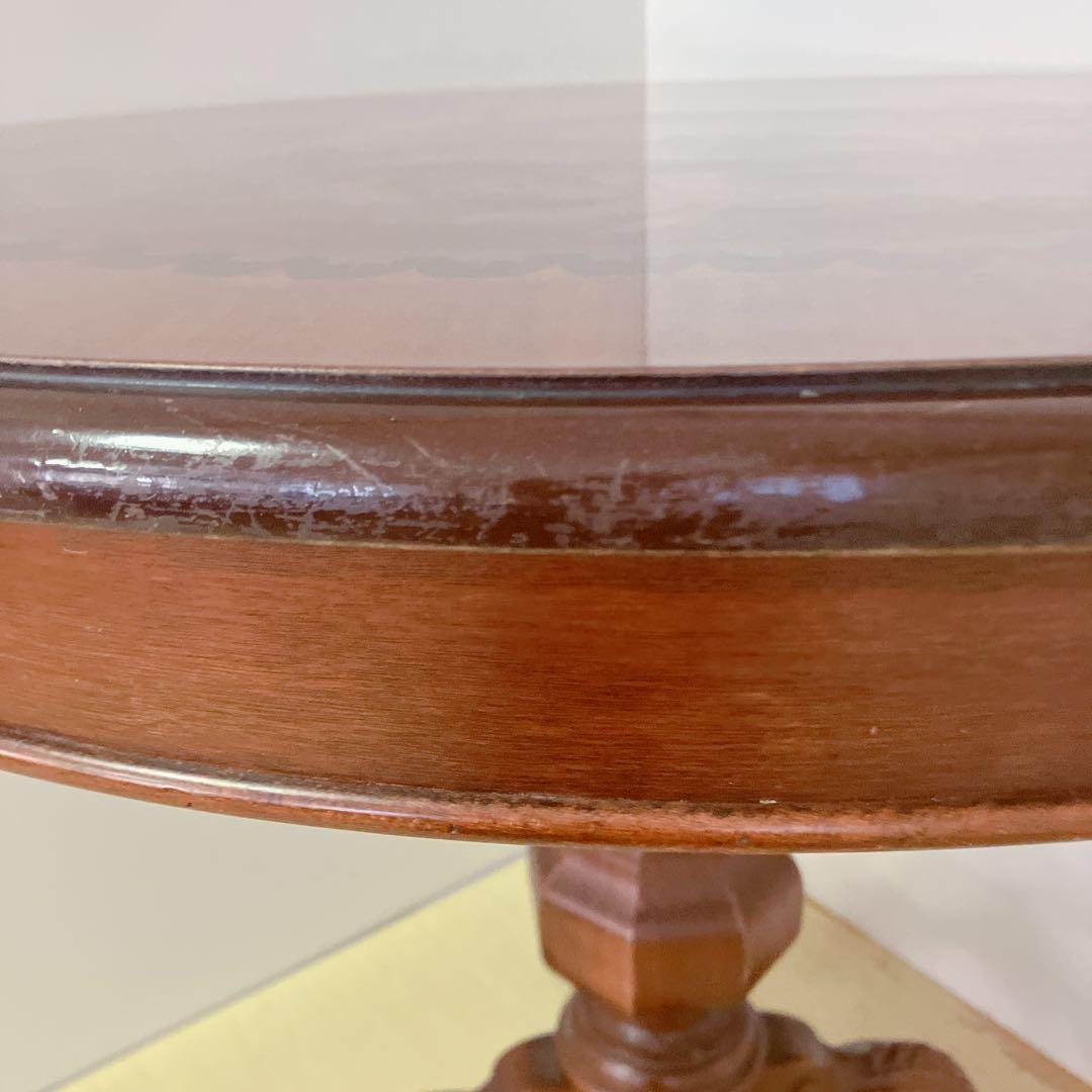 象嵌細工　コーヒーテーブル　円形テーブル　アンティーク調　カフェテーブル