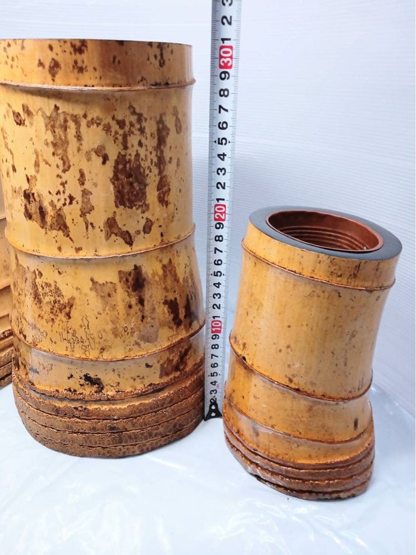 特大 竹 茶道 華道 花器 花瓶 全長31cm 3点セット アンティーク 骨董