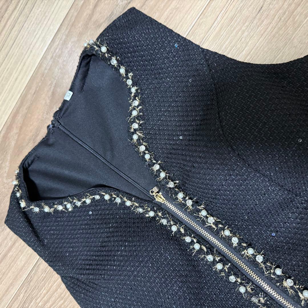 スパンコールツイードジップアップミニドレス/キャバドレス