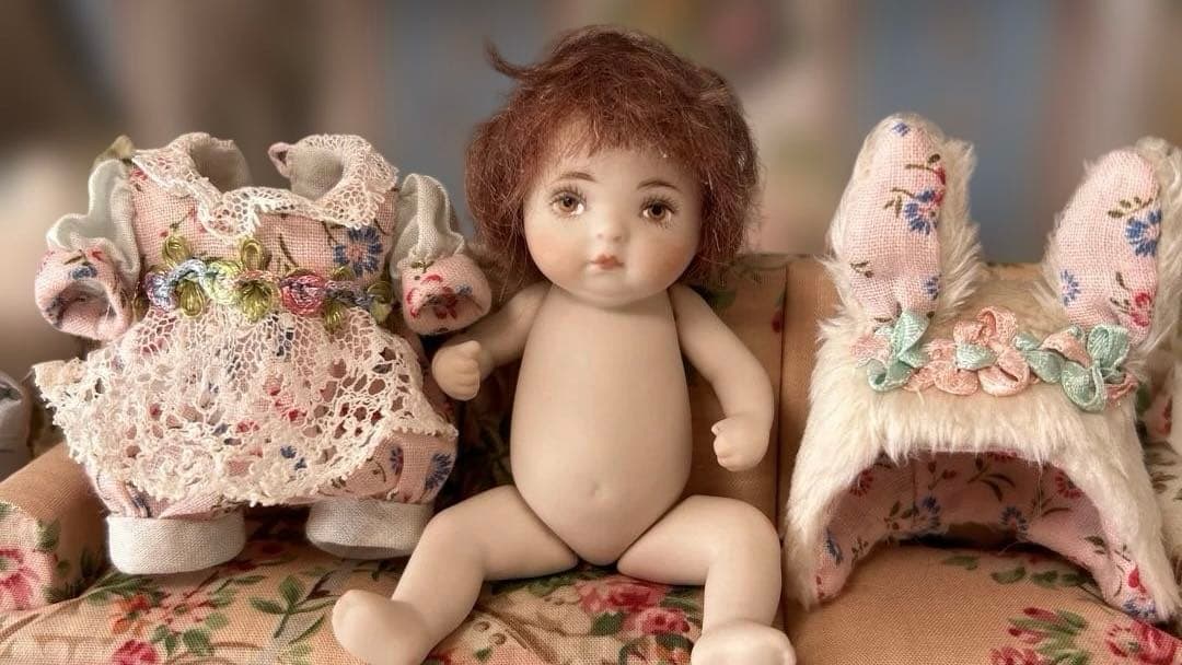 ビスクドール　うさぎの帽子の子