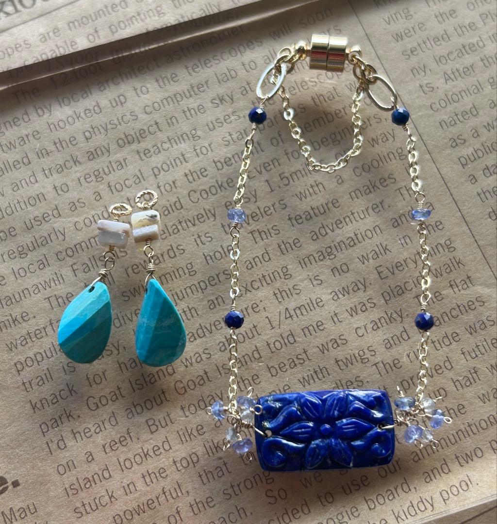 ラピスラズリカービング＆タンザナイトのブレスレット他　14kgf