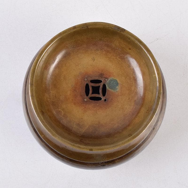 煎茶道具　黄銅　落葉壷　茶こぼし　建水　在銘　共箱　V　R8904