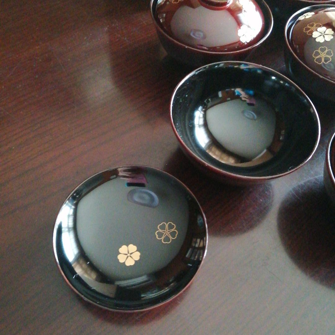 木製漆器　螺鈿桜紋蓋付椀　10客　12cm　昭和中期