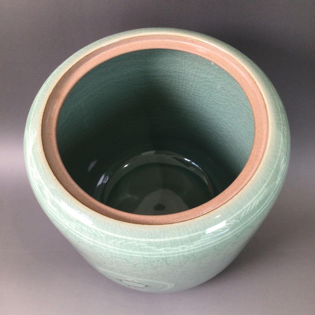 Ｒ７６５　水指　『青珍窯　梁命煥造』『高麗青磁水指』　共箱　茶道具