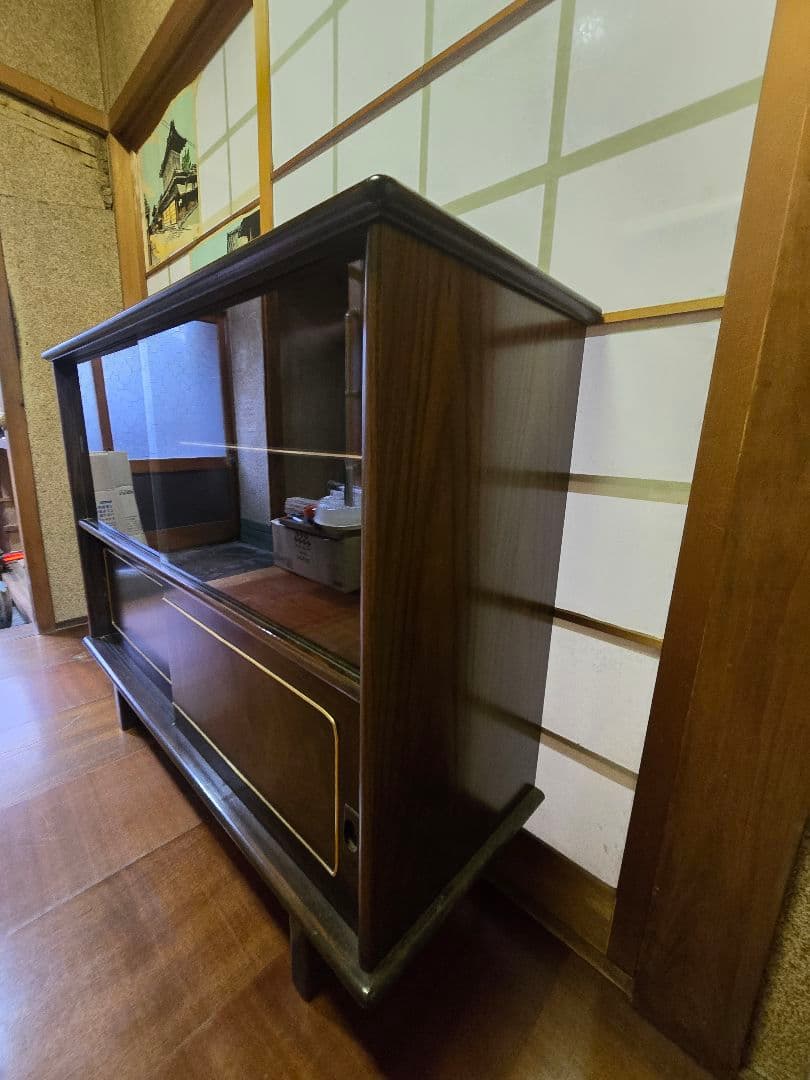 和風ダークブラウンキャビネット茶箪笥 飾り棚 サイドボード