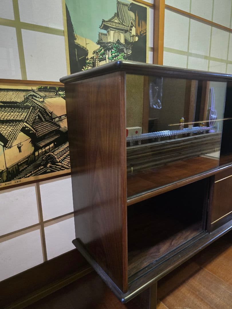 和風ダークブラウンキャビネット茶箪笥 飾り棚 サイドボード