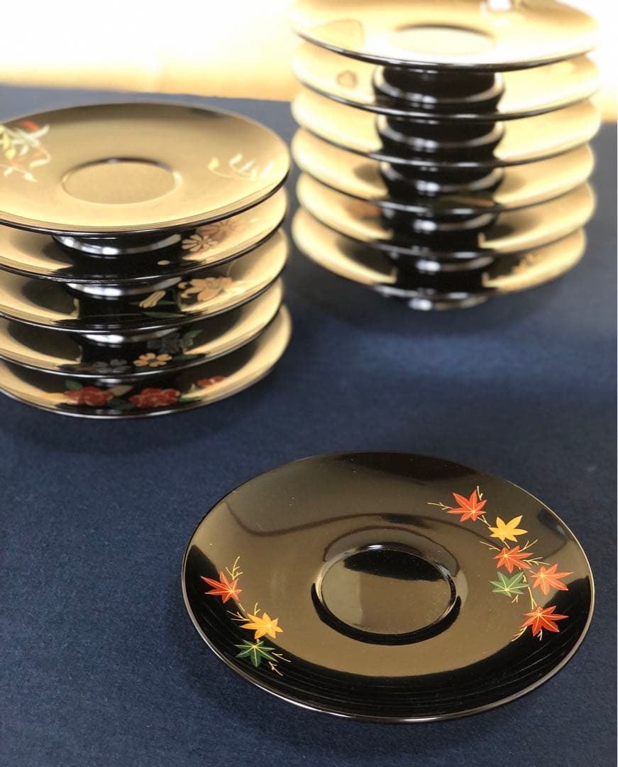 《R》煎茶 絵変り草花蒔絵 茶托12客 橋本春路作 251016い3