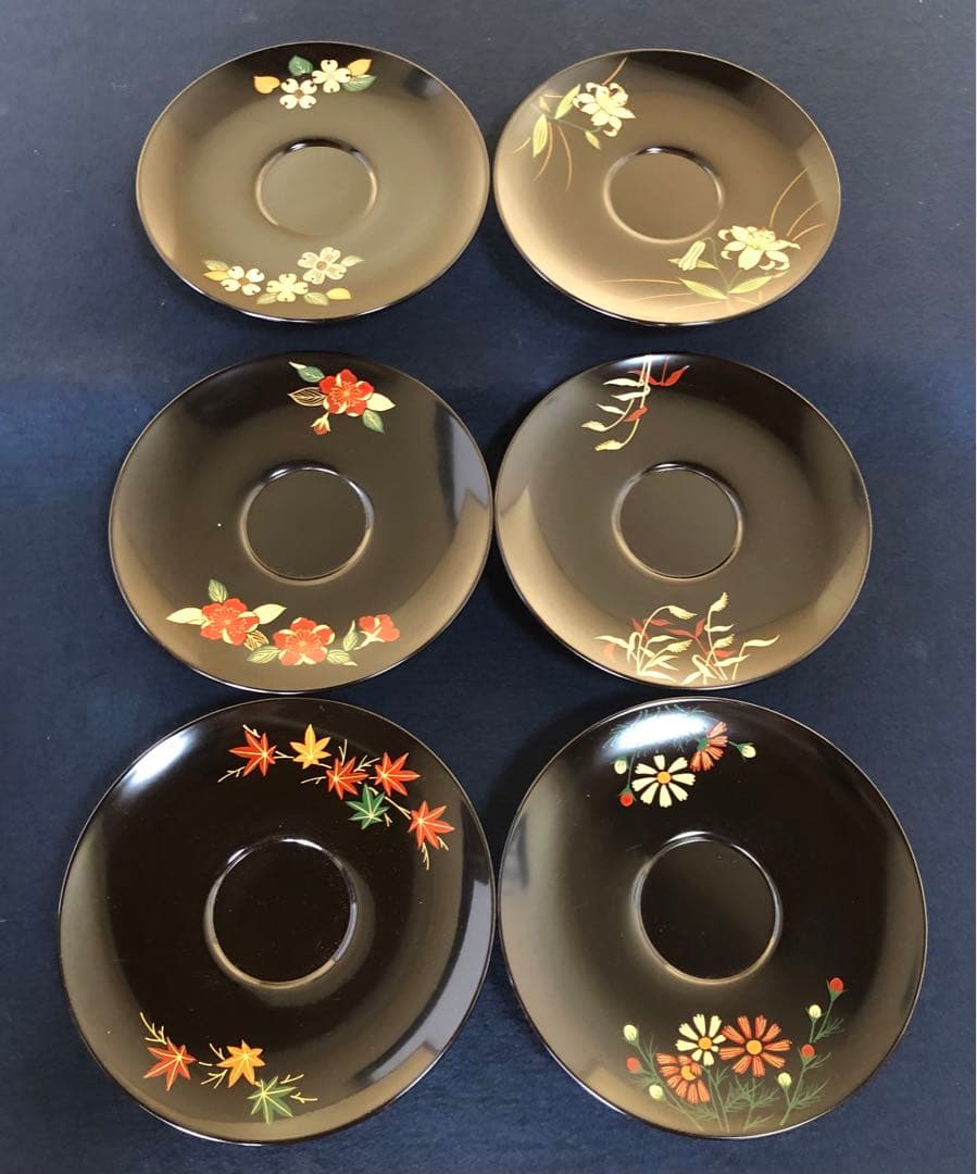 《R》煎茶 絵変り草花蒔絵 茶托12客 橋本春路作 251016い3