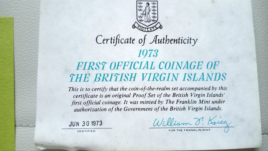 値下げ◎証明書付◎英領ヴァージン諸島 初公式貨幣◎新品未使用【送料込み】