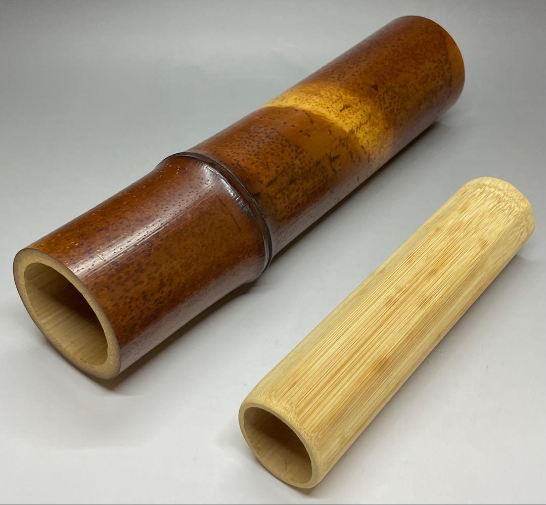 尺八花入　銘:真心　前大徳寺　福本積應書付　共箱　共布　U8816