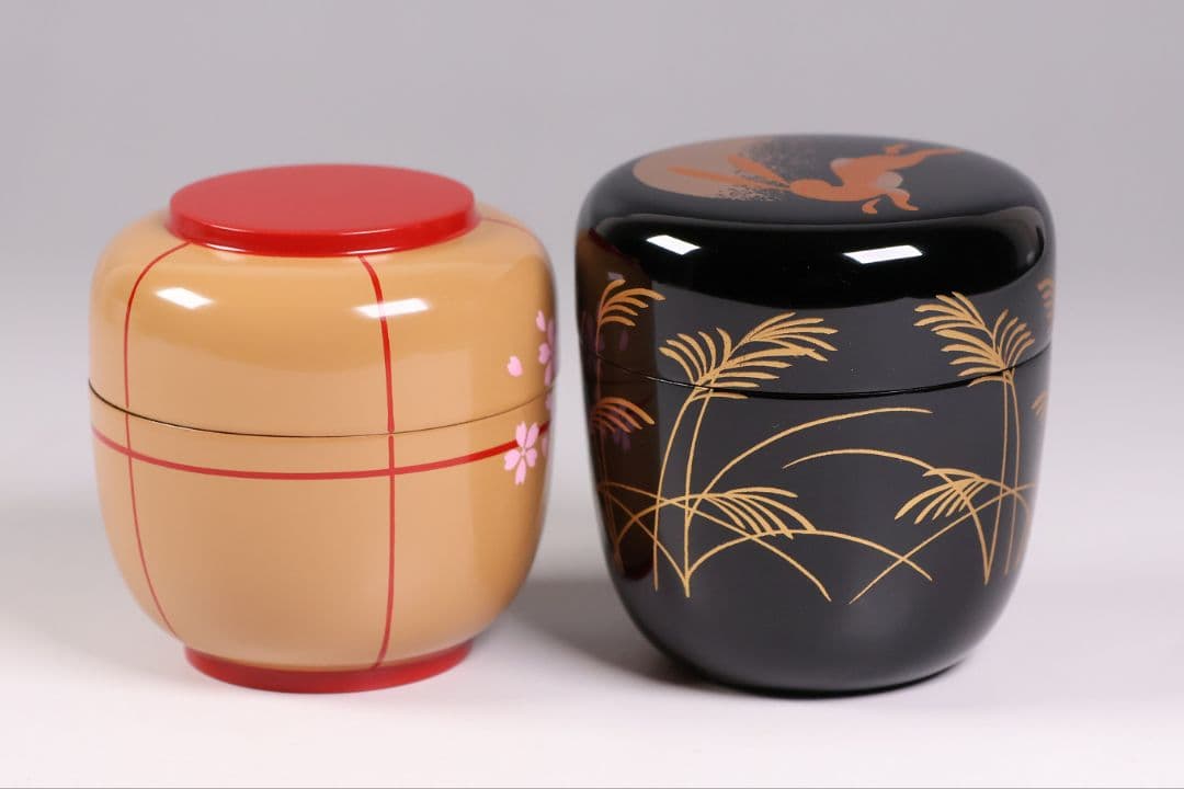 茶道具 棗 2点 ぼんぼり 月と兎 木製 黒塗 白塗 / 土居義峰【CM348】