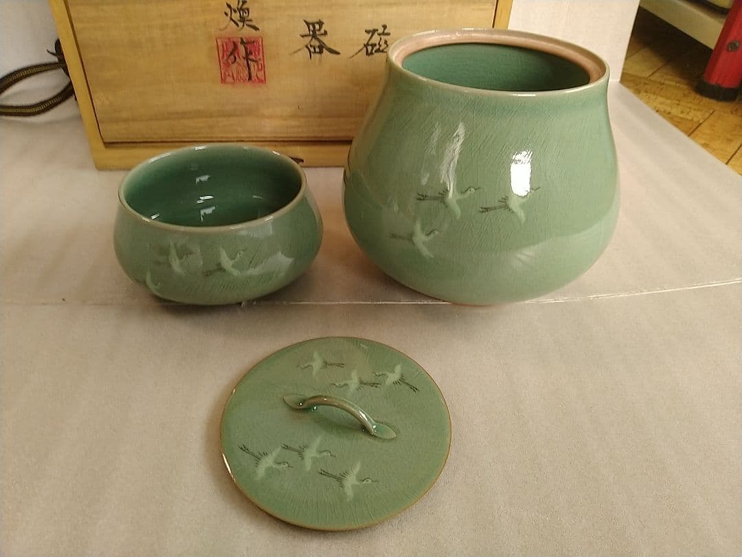 高麗青磁 青珍窯 梁命煥作 皆具茶器 茶道具
