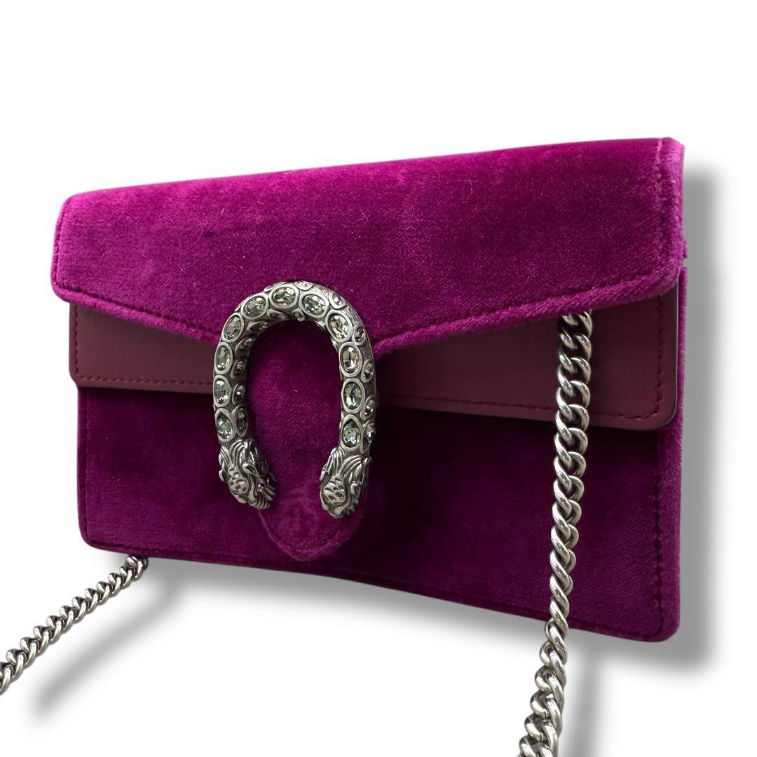 極美品　37　GUCCI　グッチ　デュオニソス　ベロア　チェーン　ミニ　パープル