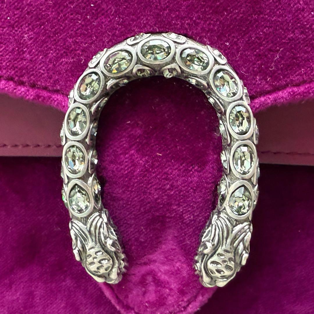 極美品　37　GUCCI　グッチ　デュオニソス　ベロア　チェーン　ミニ　パープル