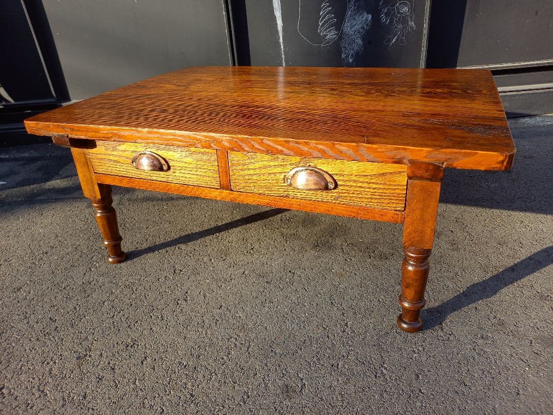 ジャパニーズ　ヴィンテージ　一枚板　天板　両側　引き出し　ローテーブル