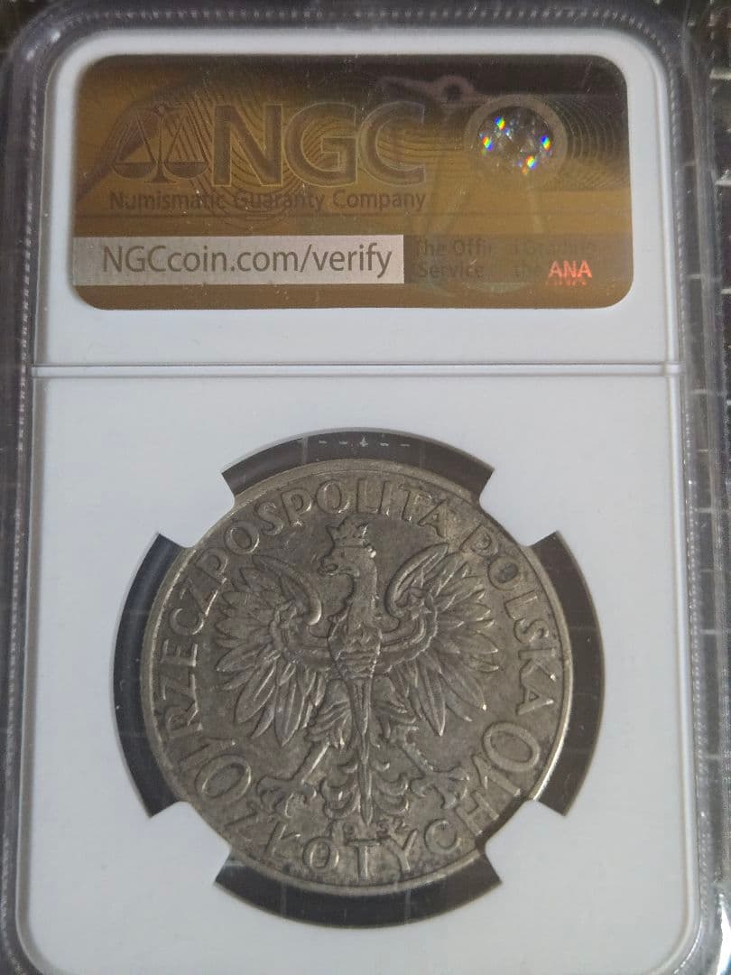 1932年 ポーランド 10ズロチ AU50 NGC ヤドヴィガ ポロニア 銀貨