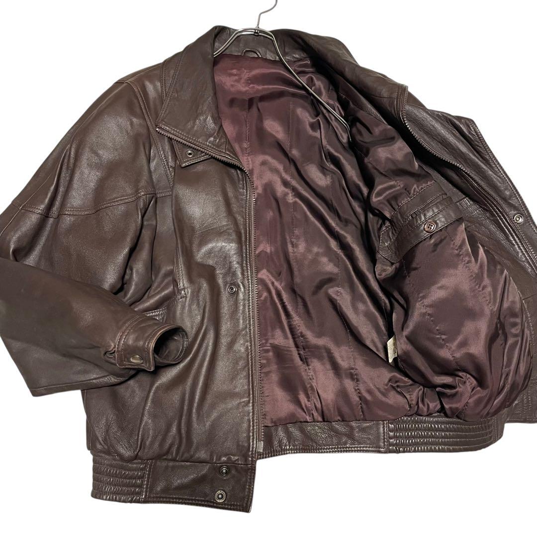 【vintage】牛革 本革 カウレザーシングルライダースジャケット ブラウンL