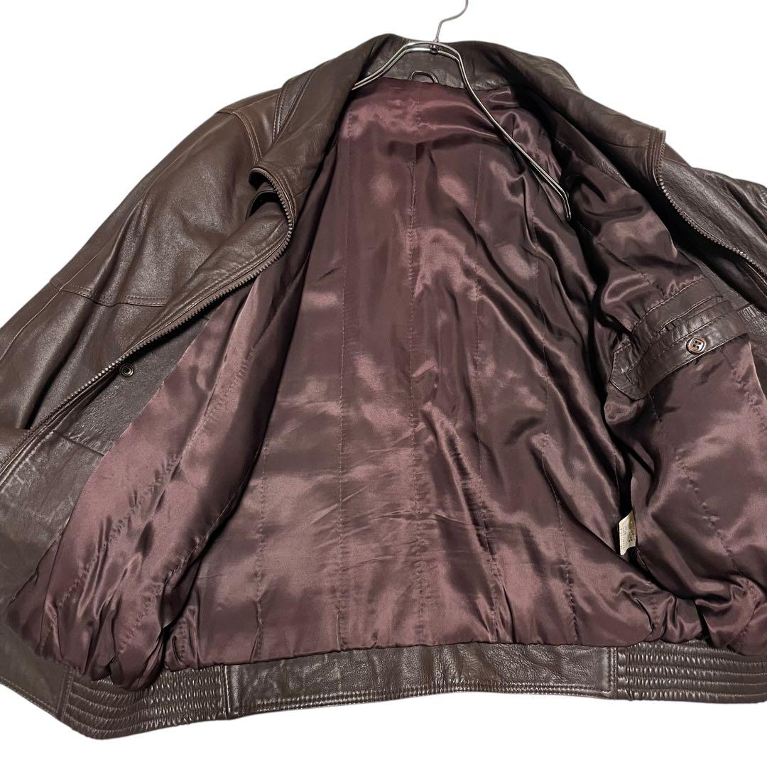 【vintage】牛革 本革 カウレザーシングルライダースジャケット ブラウンL