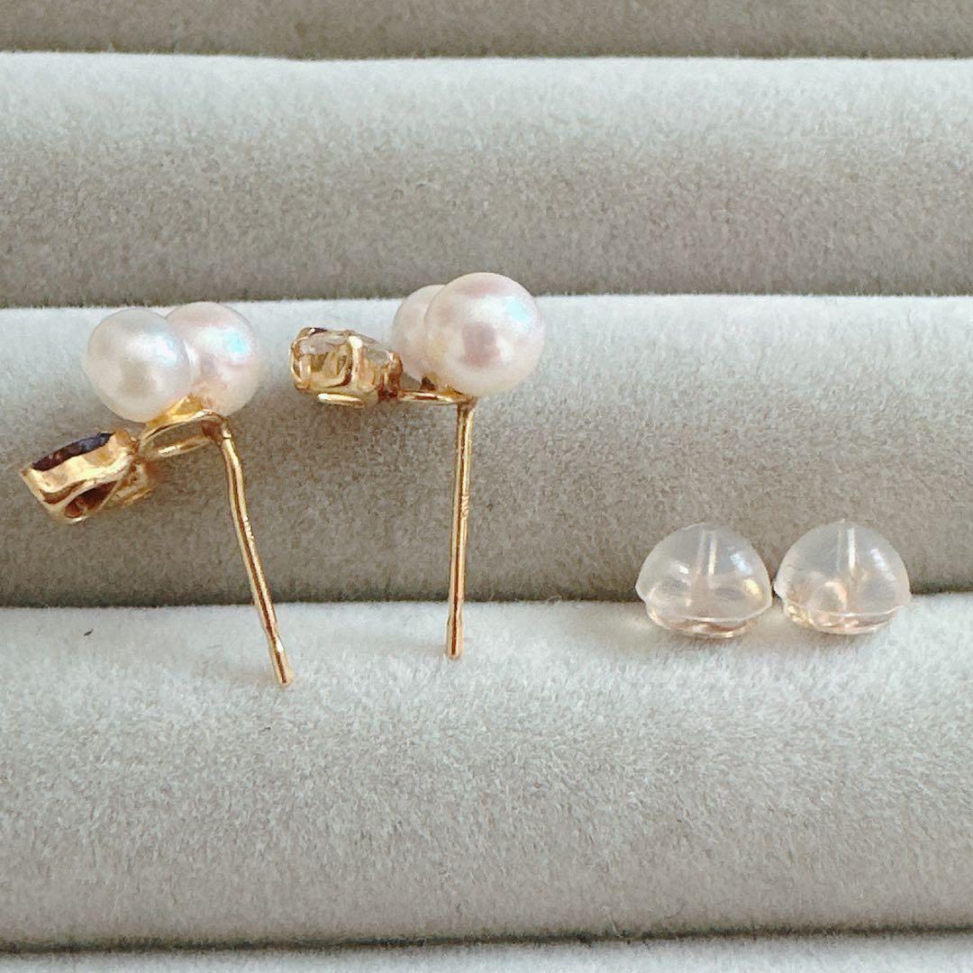 K18YG 18金 パール タンザナイト ホワイトトパーズ ピアス