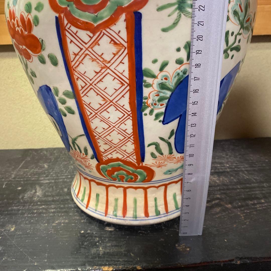 中国古玩　色絵華図四耳壺