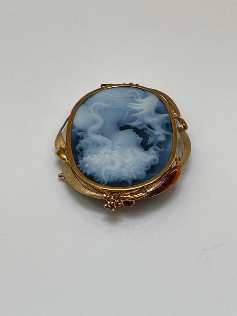 K18 メノウ カメオ ブローチ ペンダントトップ 女性の横顔