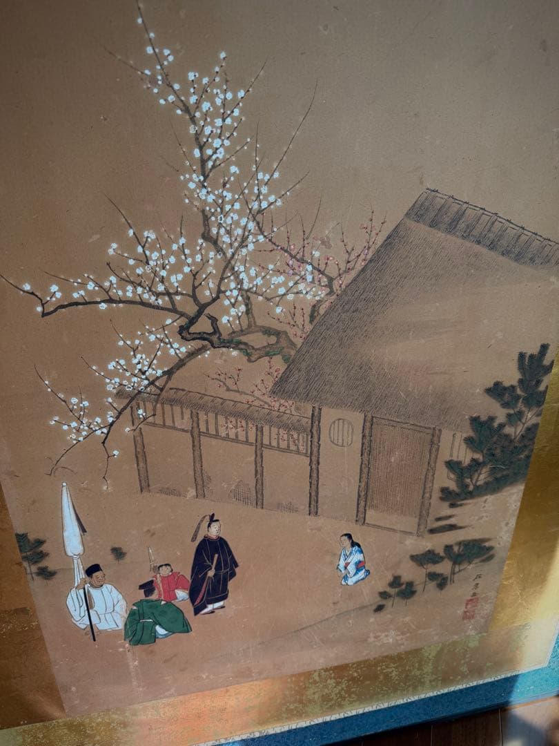 伝統的な日本屏風 大型 金屏風 二曲屏風 アンティーク