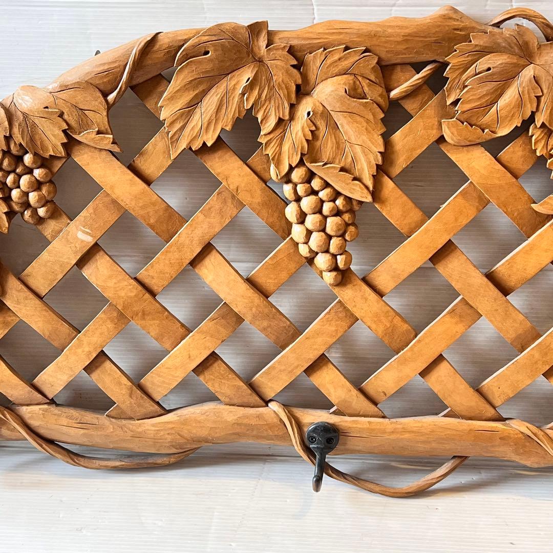 一点もの　木彫り　木製　ぶどう　ハンガー掛け　帽子掛け　インテリア