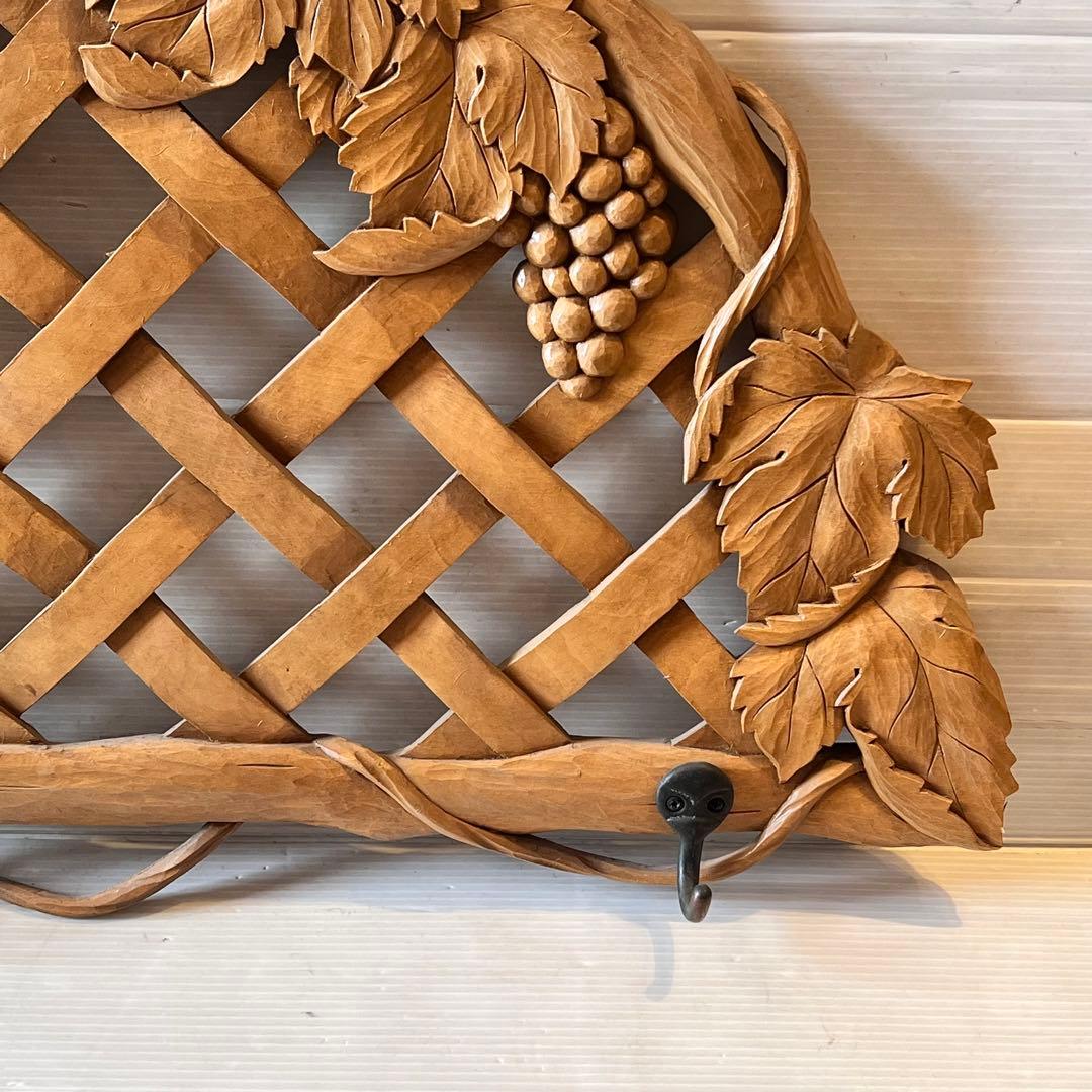 一点もの　木彫り　木製　ぶどう　ハンガー掛け　帽子掛け　インテリア