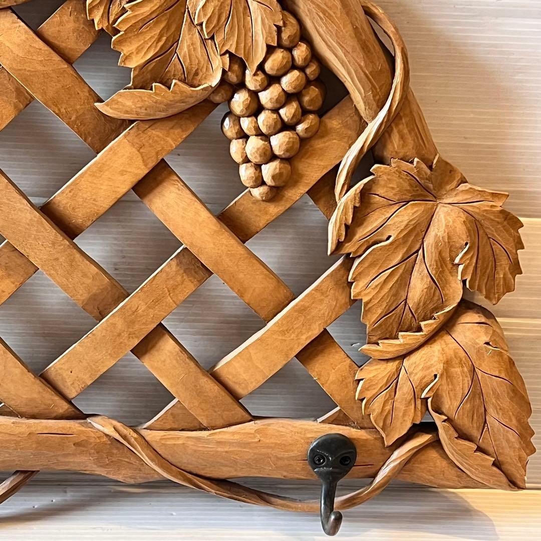 一点もの　木彫り　木製　ぶどう　ハンガー掛け　帽子掛け　インテリア