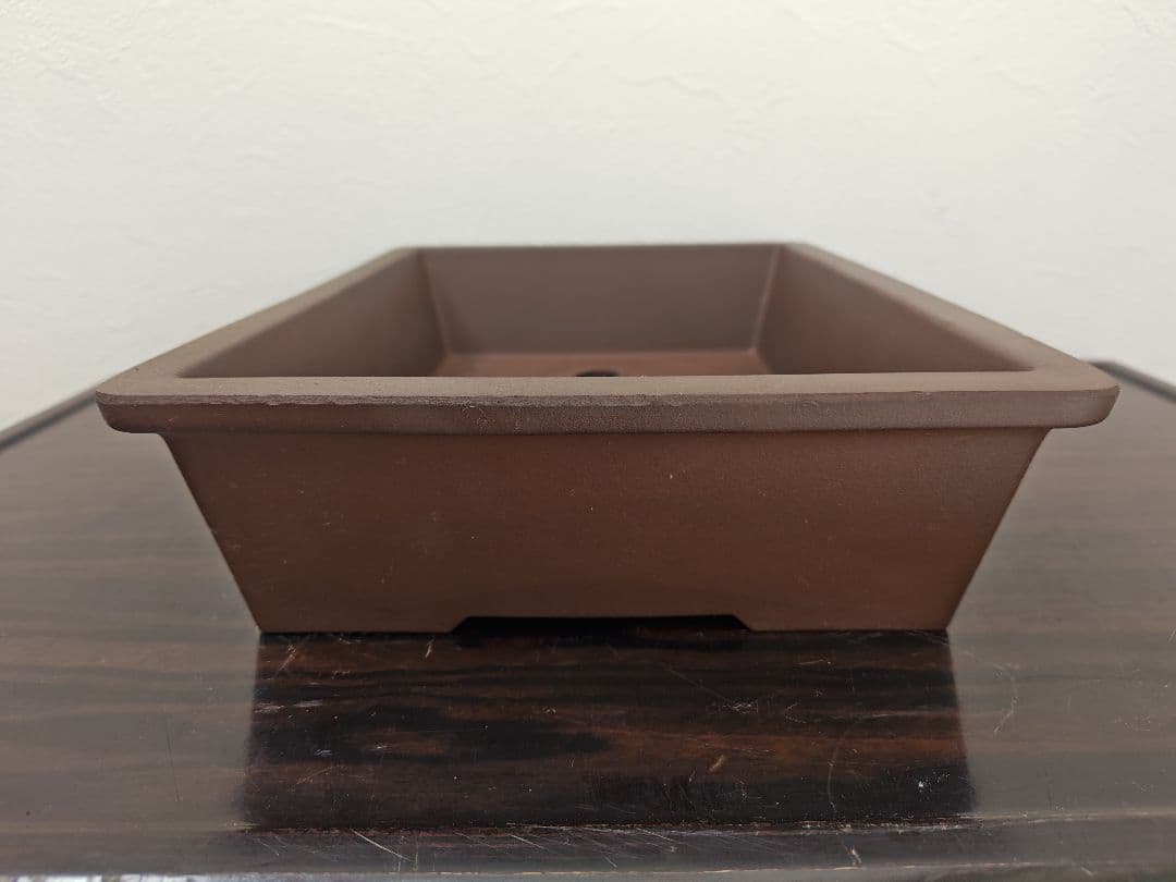 陶器の長方形盆栽鉢 ブラウン 約33cm ×24cm×7.8cm　落款　開洋