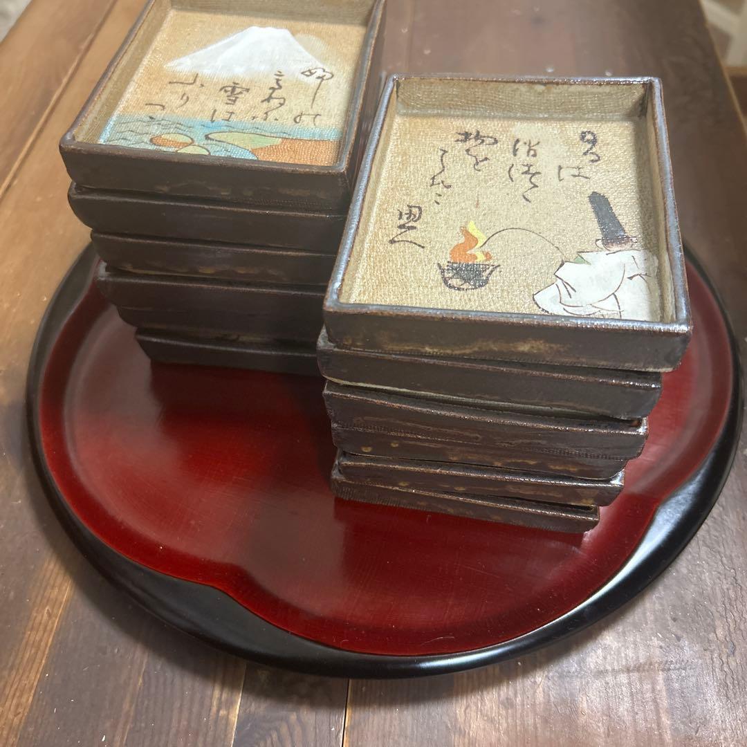 希少　松莚流　茶道家蔵 秋艸庵 秋夫 造 乾山写 光琳かるた皿 12客 料亭