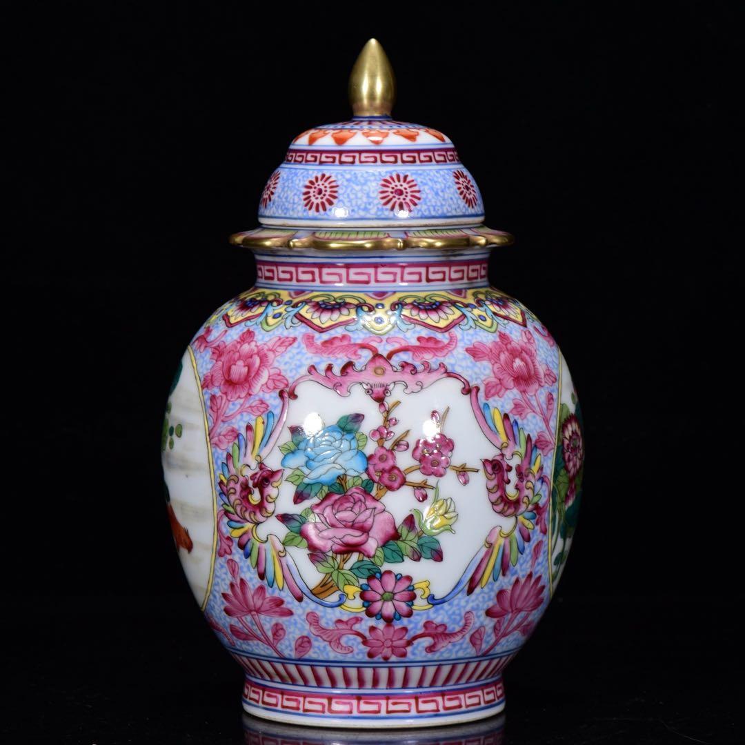 縁起物　珍品　清乾隆年製 粉彩花卉文描金蓋壺　手作り　インテリア　古美術　置物